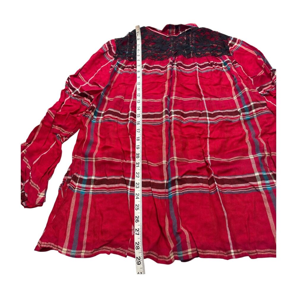 Rafaella Weekend Shirt Women's XL Red Plaid Lace Detail Long Sleeve Button-Up - Picture 5 of 6
